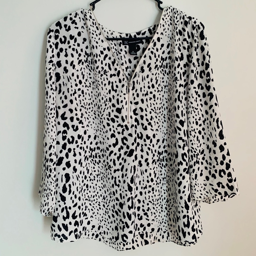INC ANIMAL PRINT Blouse with Zip Detail